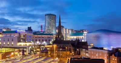 A view of birmingham city at twilight
