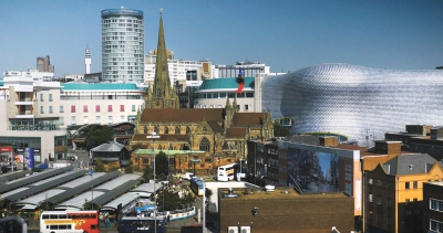 An overview of Birmingham including the Bullring Shopping Centre