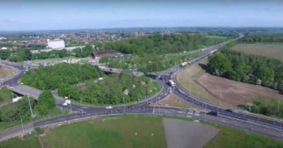 A birds eye view of a large roundabout